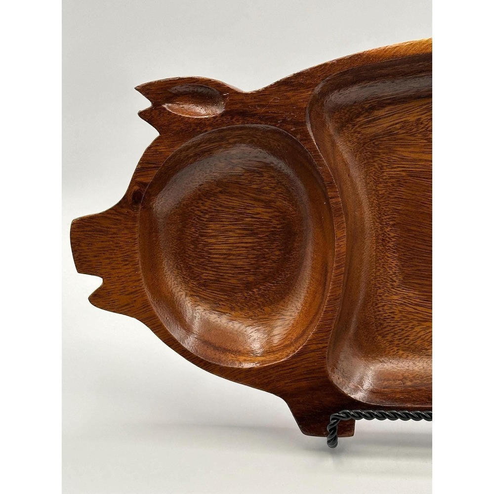 Vintage Pig Shaped Monkey Pod Wood Serving Tray MCM Wooden Platter
